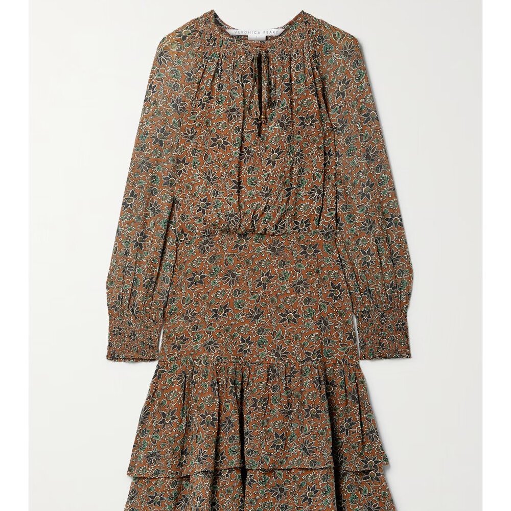 New With Tags - Veronica Beard Tunis Floral Crepe De Chine Midi Dress - Size 14